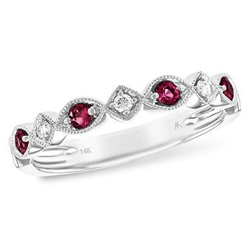 white gold anniversary band with diamonds and rubies
