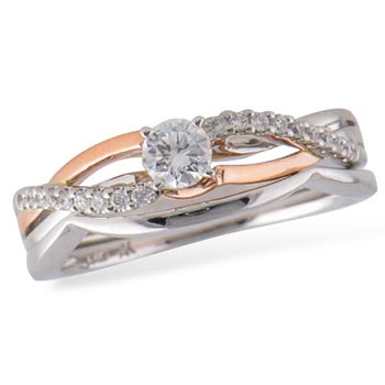 rose and white gold engagement ring with center and mounting diamonds